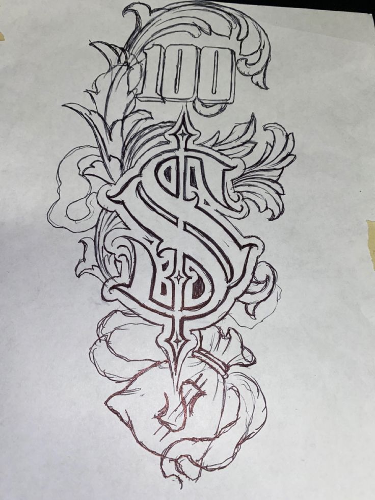 a piece of paper that has some type of tattoo design on it, with the word $