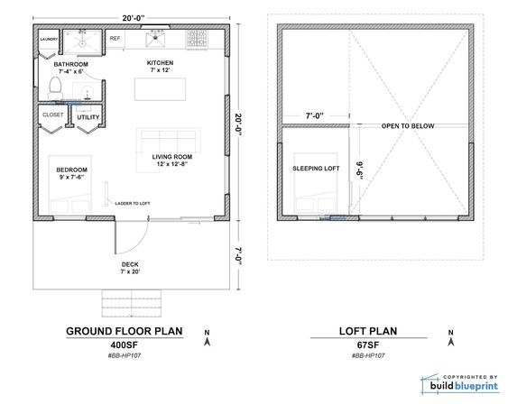 the floor plan for a two bedroom cabin