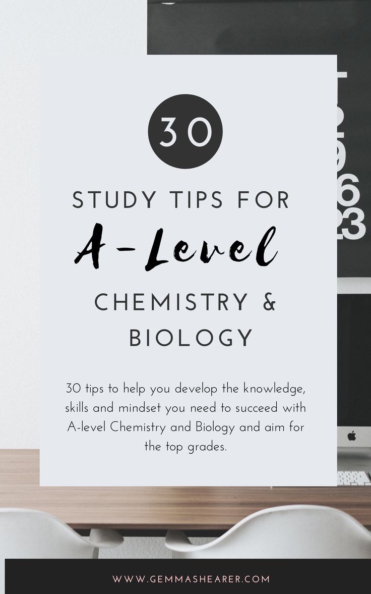 a desk with a computer, keyboard and monitor on it text reads 30 study tips for a - level chemistry & biology