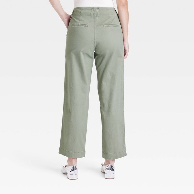 Elevate your everyday wardrobe with these High-Rise Straight Ankle Chino Pants from A New Day™. Tailored in a straight-leg silhouette, these ankle chino pants are crafted from soft, stretch twill fabric. They're designed with a fly button and zipper closure for a snug fit, while side slash pockets add space for small essentials. Pair them with anything from blouses to basic tees to tailored shirts for a variety of casual-chic outfits. A New Day™: Style that goes wherever you do. Spring Casual Chinos For Work, Spring Casual Workwear Chinos, Casual Spring Workwear Chinos, Spring Wide Leg Relaxed Fit Chinos, Casual Wide Leg Pants With Welt Pockets For Spring, Casual Wide Leg Chinos For Work, Trendy Cotton Capris For Work, Spring Straight Leg Chinos With Welt Pockets, Green Wide Leg Chinos For Work