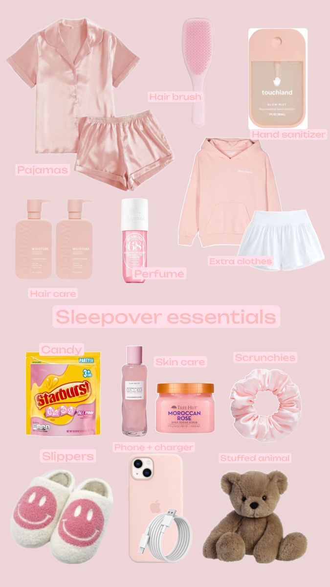 Mine don’t repost! #pink #sleepover #coquette #babypink Sleepover Necessities, Sleepover Basket, Sleepover Checklist, Sleepover Packing, Pink Sleepover, Sleepover Packing List, First Sleepover, Trip Essentials Packing Lists, Fun Sleepover Activities