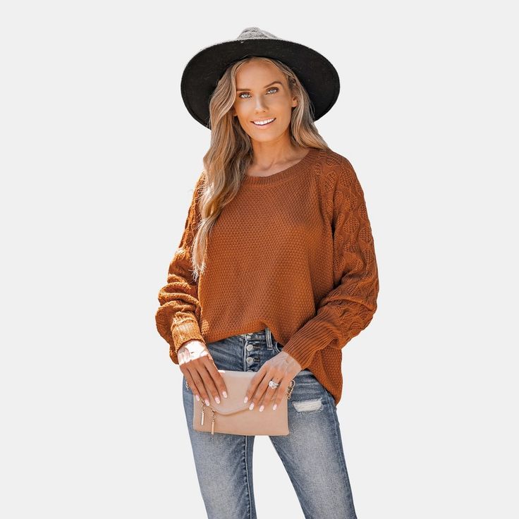 Fall in love with the season in our Pumpkin Spice Color Knit Sweater from Cupshe. This sweater is as warm and inviting as your favorite autumn beverage, with its cozy textured knit and delightful pumpkin spice color. Wrap yourself in comfort and style as you embrace the beauty of fall with this sweater. Product code: CAA06A3J062JJ/CAA06A3J062JE Cozy Cable Knit Fall Sweater, Cozy Cable Knit Sweater For Fall, Brown Winter Sweater Solid Color, Cozy Comfortable Fall Sweater, Brown Cable Knit Sweater For Loungewear, Casual Brown Acrylic Sweater, Orange Textured Knit Top For Fall, Cozy Solid Color Fall Sweater, Casual Orange Knit Sweater