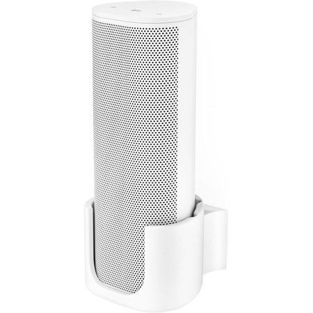 a white speaker mounted to the side of a wall