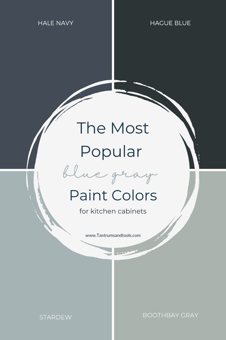 the most popular blue - gray paint colors for kitchen cabinets and countertops, from top to bottom