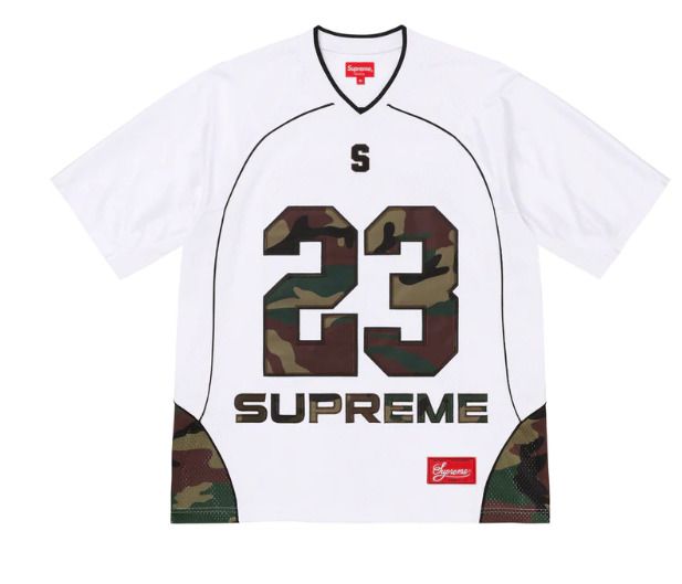 Supreme Perfect Season Football Jersey White Camo  Poly eyelet mesh with dazzle sleeves.  Tackle twill logo and graphic appliqué at front and back.  Printed patch on back and athletic label at lower front. Supreme athletic label at lower front. Jersey will be shipped once payment is received Bid only if you intend on purchasing item Please Complete Payment on Time! I am very active on eBay.  Any Questions? Feel Free to ask! Happy Bidding! Football Casuals, Shirt Design Inspiration, White Camo, Street Fashion Men Streetwear, Mens Fashion Streetwear, Spring Summer 2023, Cool Outfits For Men, Streetwear Men Outfits, The Supreme