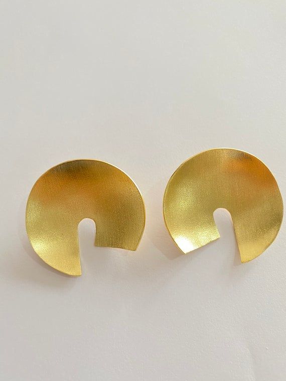 Bold Statement Gold Plated Brass Matt Finish Big Stud Earrings Contemporary Studs Asymmetric Push Back Handmade Earring Women Girls PartyHandmadeHypoallegenicBrassNickel FreeGold Plated Bold Handmade Gold Earrings, Gold Circle Single Earring, Gold Single Circle Earring, Bold Gold Drop Earrings, Gold Circular Earrings, Big Stud Earrings, Statement Stud Earrings, Large Statement Earrings, Wholesale Earrings