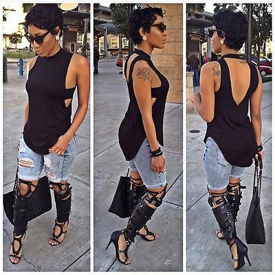 Cutout Tank Top, Vest Tops Women, Backless Tank Top, Loose Tank Tops, Backless Blouse, Vest Fashion, Loose Blouse, Casual Tank Tops, Casual Blouse