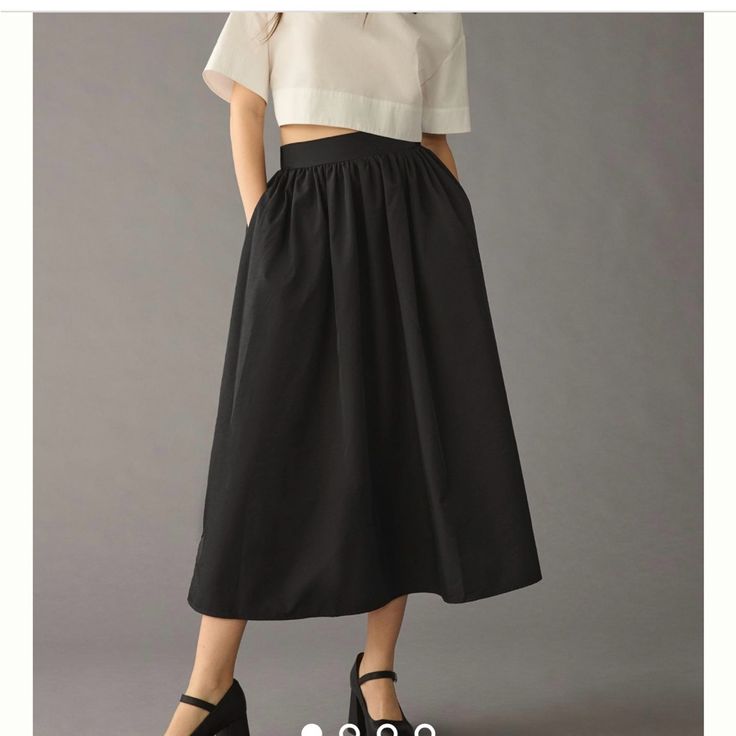 Mare Mare X Anthropologie A-Line Skirt Spring Black Pleated Skirt Bottoms, Black Lined Maxi Skirt For Work, Black Maxi Skirt For Workwear In Summer, Black Maxi Skirt For Summer Workwear, Black Lined Relaxed Skirt Bottoms, Black Relaxed Fit Midi Maxi Skirt, Casual Black Maxi Skirt For Work, Black Flared Skirt Bottoms With Elastic Waistband, Black Skirt With Elastic Waistband For Summer