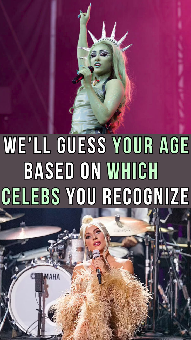 lady liberty singing on stage with the caption we'll guess your age based on which celebs you recognize