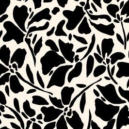 a black and white floral pattern with leaves