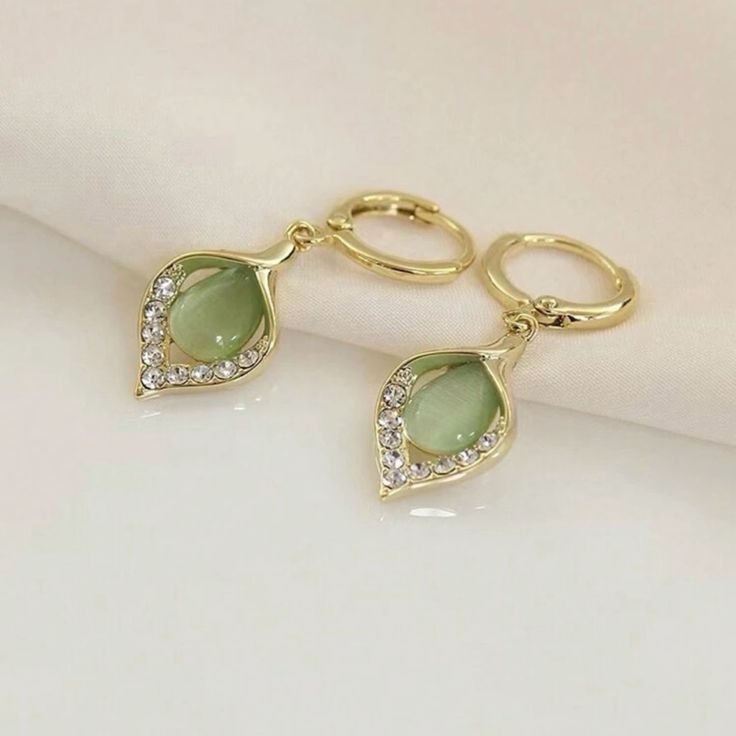 Love These Earrings. They're A Really Beautiful Jade Color. Jewelry Gold Earrings, Feminine Wedding, Jade Color, Dark Autumn, Unusual Earrings, Gem Earrings, Funky Earrings, Dark Feminine, Gold Jewelry Earrings