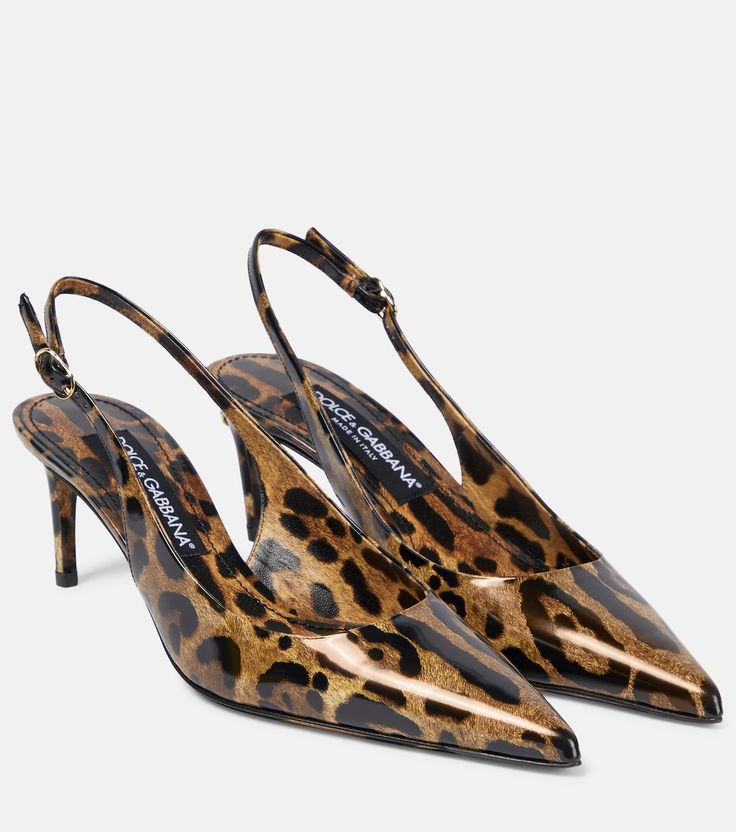 Lollo Printed Leather Slingback Pumps in Multicoloured - Dolce Gabbana | Mytheresa Sicilian Culture, Heels Aesthetic, Italian Heritage, Leopard Print Heels, Mid Heels Pumps, Dolce Gabbana Shoes, Leopard Heels, Girly Shoes, Pointed Toe Heels