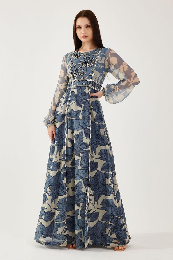 Buy KoAi Blue Chiffon Floral Print Maxi Dress Online | Aza Fashions White Floral Shirt, Cream Maxi Dress, Chiffon Floral, Floral Embroidered Dress, Floral Shirt Dress, Maxi Dress Online, Maxi Shirt Dress, Shirt Dress Style, Floral Print Maxi Dress