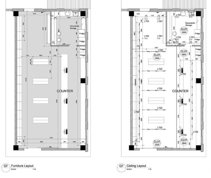 the floor plan for an apartment building with two floors and one room on each side