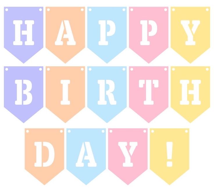 happy birthday bunting banner with the words happy birthday in white and pastel colors