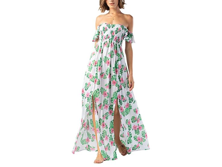 Beachwear Dresses With Split For Beach Cover-up, Split Beach Cover-up Dresses For Beach Season, Beachwear Maxi Beach Dress For Summer Parties, Beachwear Dress For Summer Parties And Vacation, Beachwear Style Maxi Length Beach Dress For Summer Parties, Beachy Maxi Dress For Summer Parties, Beachwear Dress For Summer Vacation Parties, Vacation Beach Dress For Summer Parties, Maxi Length Beach Dress For Summer Parties