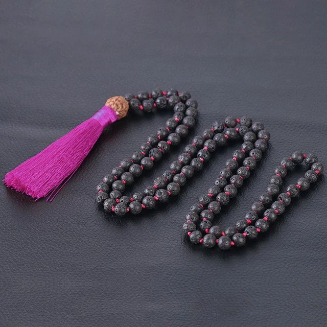 Lava Rock Mala with Rudraksha - 6 mm beads – Turix Spiritual Necklaces With 108 Beads For Rituals, Spiritual Black Beaded Necklaces, Spiritual 108 Beads Mala For Yoga, Holistic Hand-strung Mala For Meditation, Black Crystal Necklace For Healing, Spiritual Black Beaded Necklaces For Meditation, Spiritual Yoga Mala With Round Beads, Spiritual Mala With Round Beads For Yoga, Spiritual Jewelry With 108 Beads For Yoga