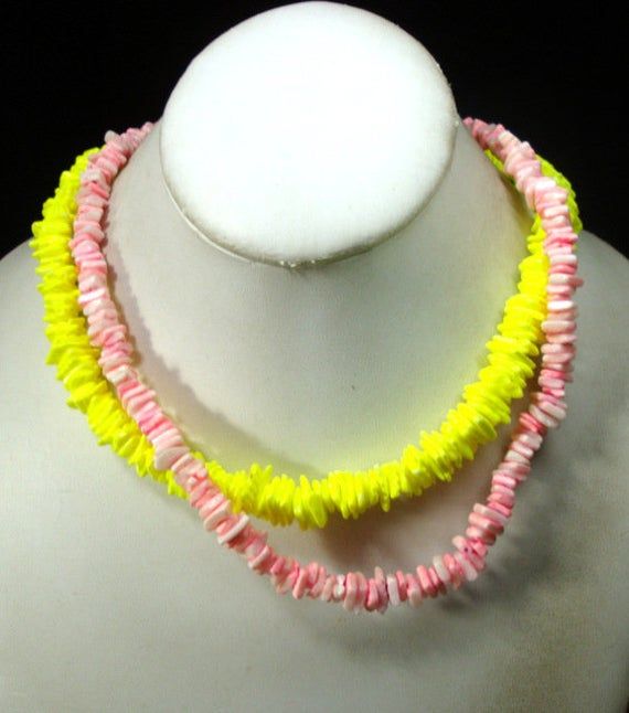 "SALE, Surfer 1 Strand Clam Heishi Choker Necklace, only White (NOT Yellow, or pink, sorry)) Square Shards Beads, 16\", 40.64cm YOU ARE BUYING WHITE Shell Heishi the clam Square heishi are average 1/4\" wide ( .635cm )on the white 16\" has a barrel catch, -- today there are 3 surfer vintage choker necklace, Nice Choker for your hippie beachy surfer friend with a small neck.. these are rough clam NOT REAL PUKA though so many shops INCORRECTLY call these pukas I have Authentic vintage pukas https: Pink Shell Necklace With Round Beads, Pink Shell Necklace With Round Beads For Gift, Pink Round Beads Shell Necklace As Gift, Pink Shell Necklace With Round Beads As Gift, Pink Adjustable Shell Necklace As Gift, Vintage Choker Necklace, Vintage Choker, White Square, Beaded Dangle Earrings