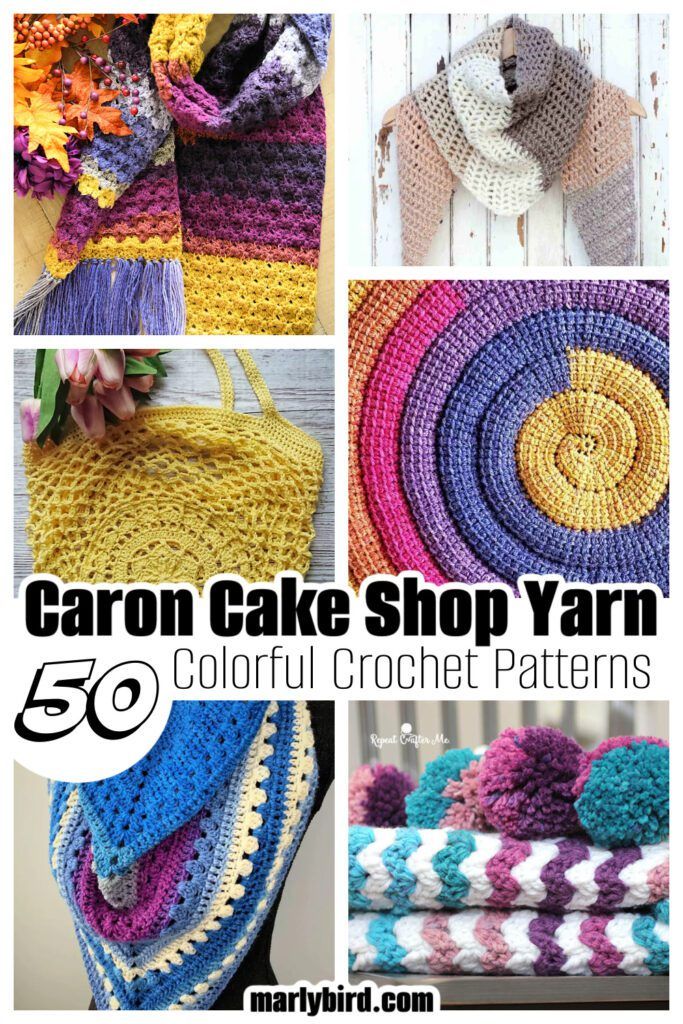 crochet patterns and instructions to make an easy, colorful cake shop yarn bag