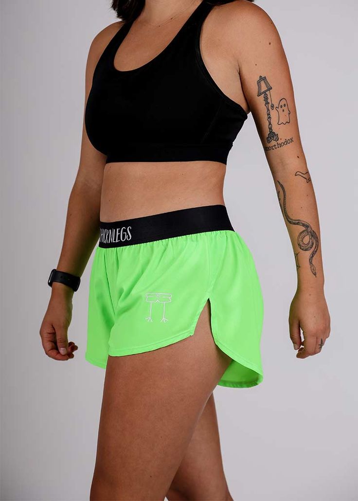 Do you have ChicknLegs? These are the brightest neon green shorts you’ll ever see. The ChicknLegs 1.5" split running shorts are known for their lightweight fabric, ultra soft liners, comfortable waistbands, and funny printed designs. Features: ✔ Soft elastic waistband provides a smooth fit that stays in place ✔ Rear zipper pocket to stash the essentials✔ Black mesh liner offers full coverage and breathability✔ Machine washable ✔ High visibility ✔ 1.5" Inseam and 2.5" Side Split✔ Model is 5'1" - Neon Green Shorts, Neon Shorts, Chicken Legs, Green Shorts, Side Split, Fun Prints, Black Mesh, Running Shorts, Neon Green