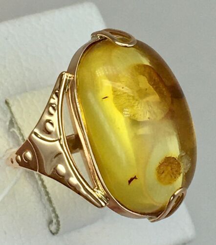 USSR Vintage Original Soviet Rose Gold Ring with Natural Baltic Amber 583 14K | eBay High Luster Oval Ring In 14k Gold, High Luster 14k Gold Oval Rings, High Luster Oval Yellow Gold Rings, High Luster Yellow Gold Oval Rings, High Luster Yellow Gold 14k Ring, Antique 14k Gold Cabochon Rings, Gold Domed Collectible Ring, Vintage Jewelry With Natural Inclusions For Weddings, Fine Jewelry In Yellow Gold With Natural Inclusions