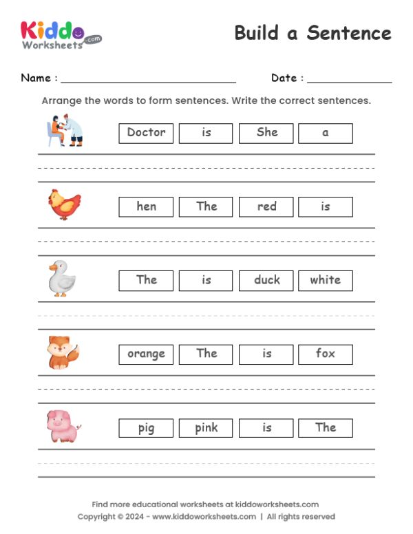 the worksheet for build a sentence with pictures and words to help students learn how to