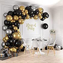 black and gold balloon arch for a party