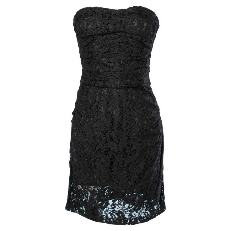 Fitted Strapless Lace Dress, Strapless Fitted Lace Dress, Lace Corset Dress With Lace Trim For Date Night, Strapless Lace Corset Dress With Lace Bodice, Elegant Strapless Lace Corset Dress, Black Sleeveless Lace Dress With Delicate Details, Elegant Lace Strapless Dress With Corset Back, Black Lace Bodice Corset Dress For Party, Black Corset Dress With Lace Bodice For Party