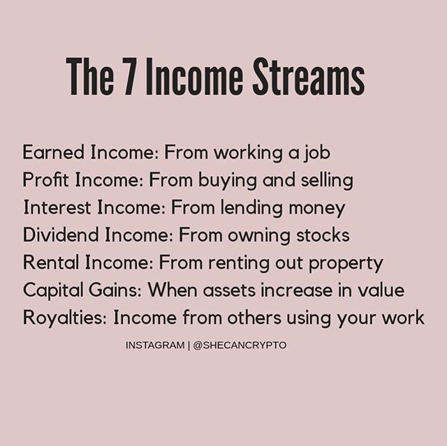 a pink poster with the words,'the 7 income streams'in black and white