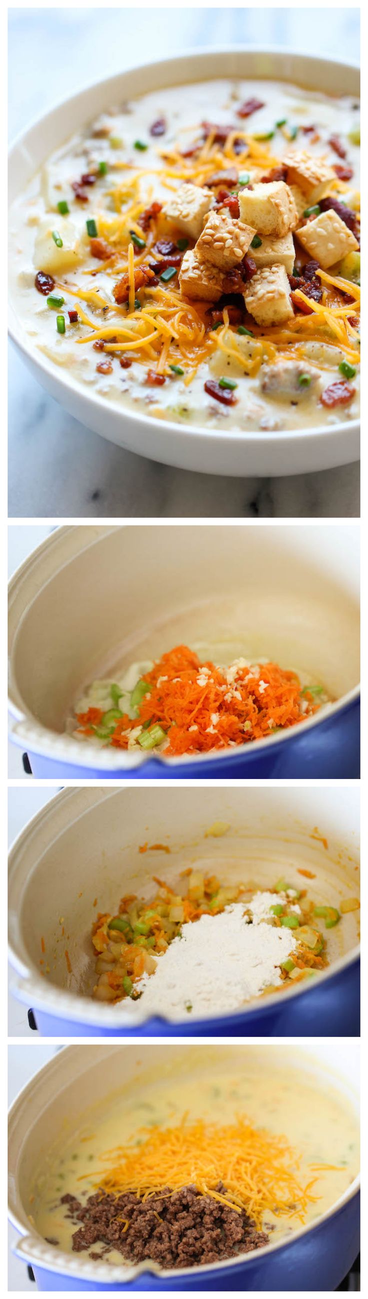 four different pictures of food in bowls