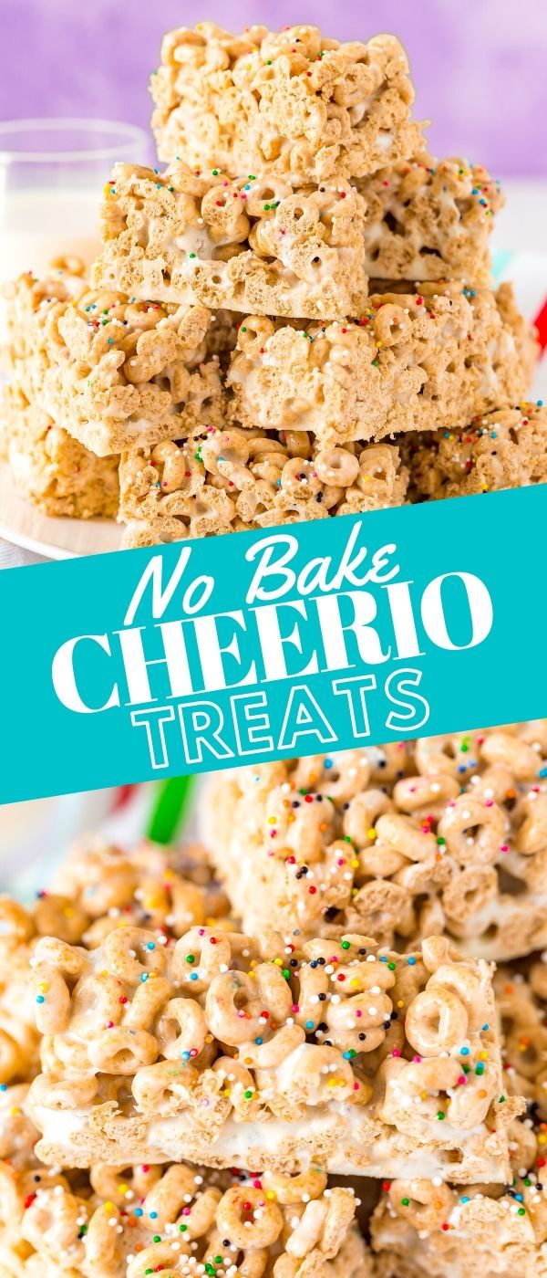 no bake cheerio treats stacked on top of each other