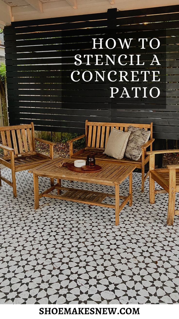 DIY black and white concrete patio stencil Porch Transformation, Painted Cement Patio, Painted Porch Floors, Diy Concrete Patio, Concrete Stain Patio, Paint Concrete Patio, Stencil Concrete, Concrete Patio Makeover, Painting Front Porch