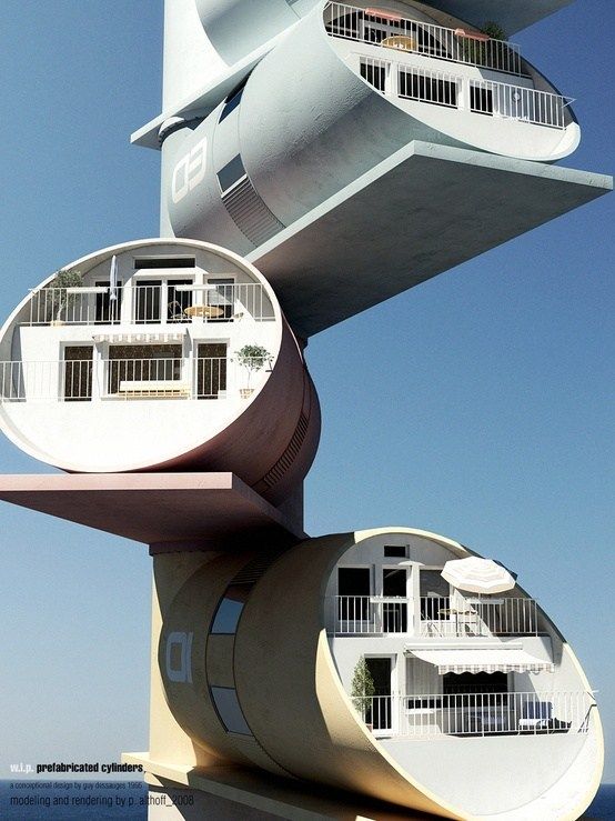 an unusual building with a balcony and balconies