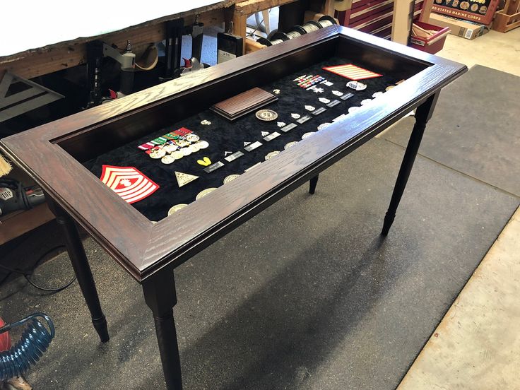 a table that has some buttons on it