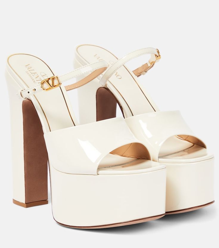 Cute Platform Heels, Iconic Shoes, Designer Wedding Platform Heels, Designer White Platform Sandals, Wedding Heels Valentino, Luxury Patent Leather Platform Heels, Valentino Garavani Platform Heels, Dr Shoes, Shoes Heels Classy