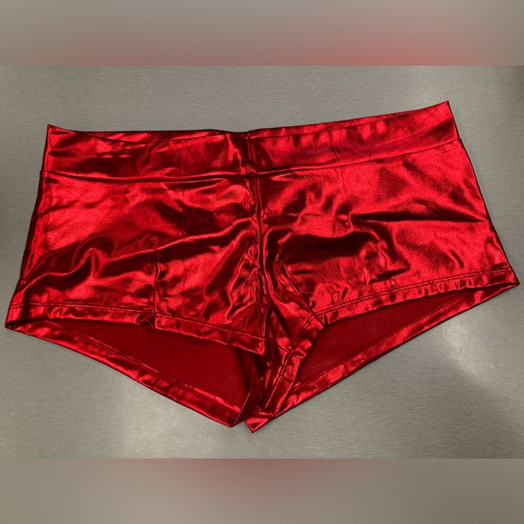 Kepblom Red Metallic Shorts Size Large New Without Tags Red Sequin Shorts, Red Shorts For Summer Party, Red Party Shorts For Summer, Red Party Bottoms In Short Length, Red Party Bottoms Of Short Length, Red Short Length Bottoms For Party, Fitted Red Short Bottoms, Red Stretch Short Bottoms, Red Fitted Shorts