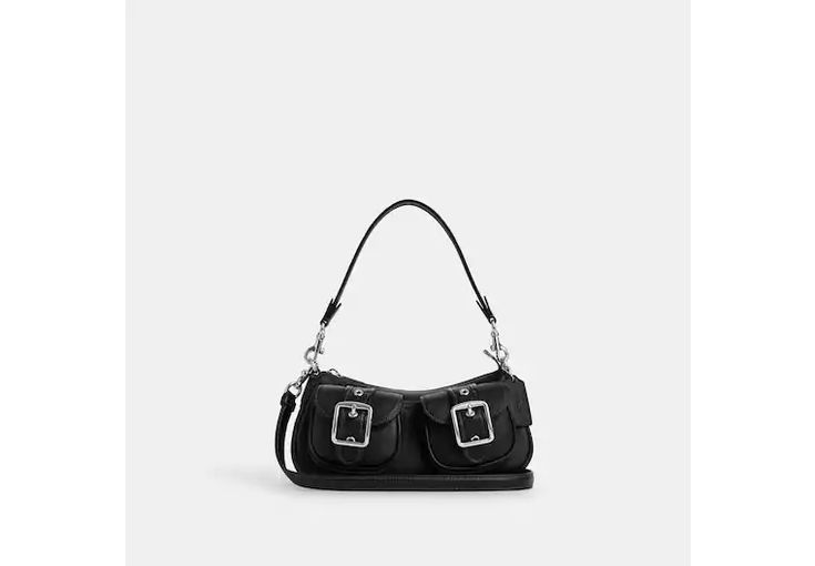 Ashton Baguette Coach, Coach Black Crossbody Hobo Bag, Black Baguette Bag Satchel With Silver-tone Hardware, Black Coach Shoulder Bag With Metal Hardware, Black Coach Bag With Silver-tone Hardware, Coach Outlet, Pebbled Leather, Smooth Leather, You Bag