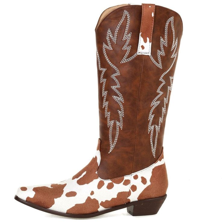 Are you ready to take your style up a notch? With the South Cow Western Boots, you can do just that! These ethical leather boots are made of vegan PU Leather and are the perfect addition to any boho outfit. Specs: Material: PU Leather Fits true to size Western Style Faux Leather Moto Boots For Fall, Brown Country Style Heeled Boots For Fall, Country Style Brown Mid-calf Boots For Fall, Western Wide Calf Faux Leather Heeled Boots, Fall Festival Leather Heeled Boots, Wide Calf Knee-high Boots For Country Events In Fall, Fall Rodeo Brown Mid-calf Boots, Fall Wide Calf Knee-high Boots For Country Events, Western Brown Mid-calf Boots For Fall