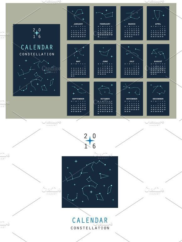 a calendar with stars on it and the date for each month is shown in blue