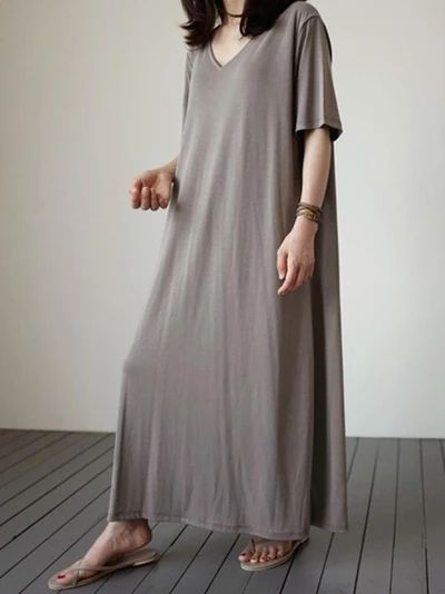 Loose Comfortable Simple Long Dress - rrdeye Simple Long Dress, Loose Maxi Dress, Lantern Sleeve Dress, Sleeveless Short Dress, Fashion Seasons, Loose Dress, Sleeveless Maxi Dress, Grey Cotton, Trendy Tops