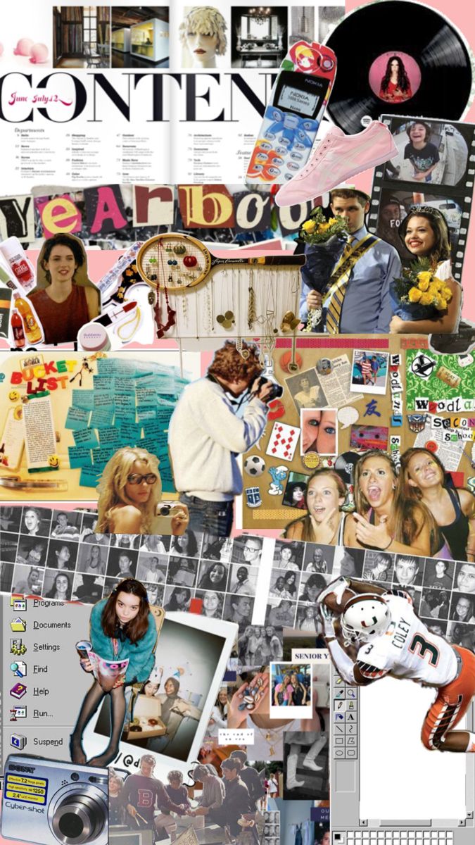 a collage of photos and pictures with the word's name on it, including an image of a record player