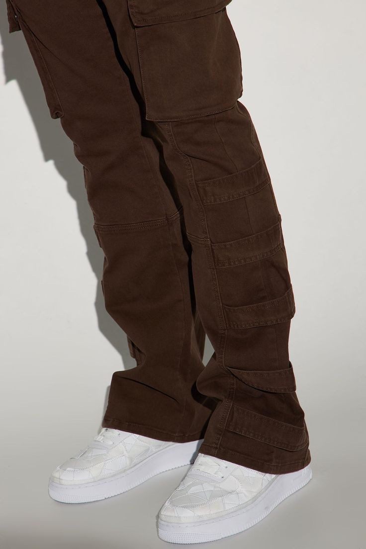 Available In Dark Brown. Stacked Slim Flare Fit Button Closure Zip Fly 5 Pocket Body Cargo Pockets Straps Detail 98% Cotton 2% Spandex Imported | Mens Cadell Stacked Slim Flare Cargo Pants in Dark Brown size 32 by Fashion Nova Flare Cargo Pants, Brown Fashion, Cargo Pants, Mens Pants, Fashion Nova, Dark Brown, Spandex, Pants, Trousers