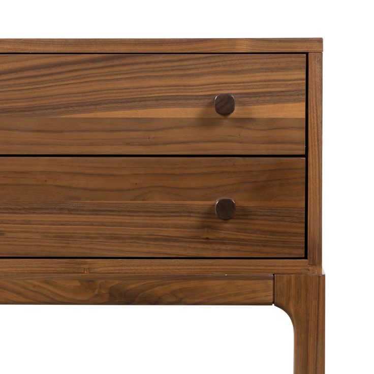 a wooden dresser with two drawers on one side and an open drawer on the other