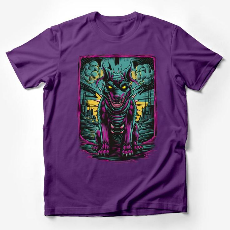 Neon Monster Graphic Tee, Vibrant Beast Design T-Shirt, Unisex Urban Streetwear, Fantasy Creature Apparel Male T-Shirt Custom graphic T-Shirt.Customize your color Purple Front Print Top For Streetwear, Purple Graphic Print T-shirt Crew Neck, Purple Screen Print Short Sleeve Top, Purple Cotton Shirt With Sublimation Print, Purple Short Sleeve Top With Screen Print, Purple Cotton Top With Sublimation Print, Cotton Purple Top With Sublimation Print, Purple T-shirt With Front Print For Streetwear, Purple Streetwear T-shirt With Front Print