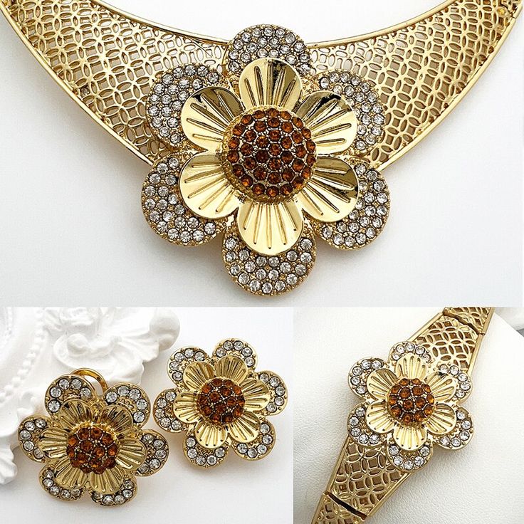 Afraic Jewelry-Dubai Gold Color Jewelry Set Lady’s Necklace Earrings Large Pendant For Wedding Party Gift Free shipping Model Number:3256803877451962 Product information: Material: alloy Color: Gold Product Package Details: 1 Set (Neckace, Bracelet, Earrings,Ring ) Dubai Gold Color Flower Shape Jewelry Set Inlays White Rhinestone Hollow Out Alloy Necklace Designs For Women Wedding Party Gift PRODUCT DETAILS：Hand-made, fine polished, reliable quality, give you the beauty, but also give you the mo Gold Flower-shaped Crystal Earrings, Metal Flower Shaped Jewelry For Anniversary, Gold Crystal Jewelry Set With Matching Earrings, Gold Flower-shaped Wedding Jewelry, Gold Flower Shaped Wedding Jewelry, Gold Flower Shaped Jewelry Sets For Formal Occasions, Gold Flower-shaped Jewelry Sets For Formal Occasions, Gold Plated Flower Shaped Jewelry For Parties, Elegant Flower Jewelry Sets For Party