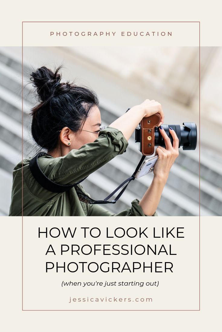 a woman taking pictures with her camera and the words how to look like a professional photographer when you're just starting out