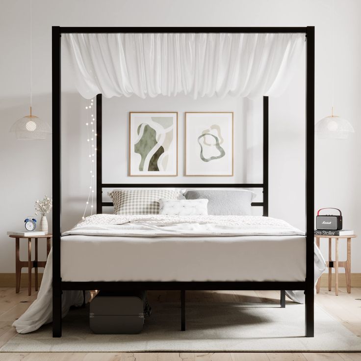 PRICES MAY VARY. Modern & Stylish - This lovely metal minimalist canopy bed looks preferred in your room. You can hang your wonderful decorative lights on the sturdy frame. Strong Support - The upgraded thick frame and wooden slats provide a stronger structure and can support up to 800 lbs., giving you a good night's sleep without shaking. Extra Storage - Looking for a bed with storage space? The 12.4" under-bed clearance provides extra storage space and miscellaneous items fit in, making it the Metal Canopy Bed Frame, Full Size Canopy Bed, Queen Size Canopy Bed, Bed Frame Modern, Apartment Styling, Metal Canopy Bed, Canopy Bed Frame, Canopy Bedroom, Metal Canopy