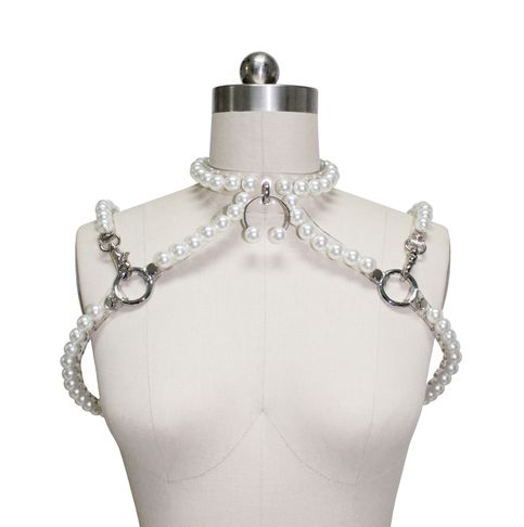 Body Harness by CREEPYYEHA Pearl Harness, Apricot Jelly, Vampire Ball, Harness Fashion, Rare Pearls, Body Harness, Oc Ideas, Clear Vinyl, Sea Blue