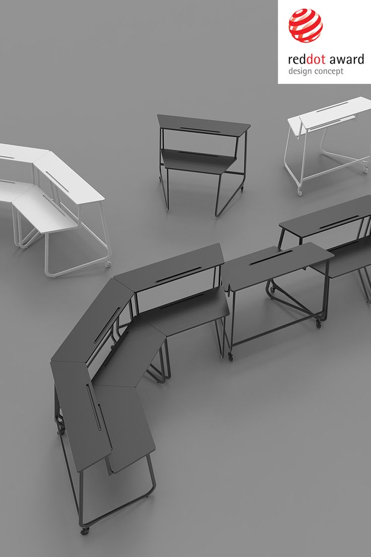 an assortment of tables and benches with red dot award logo