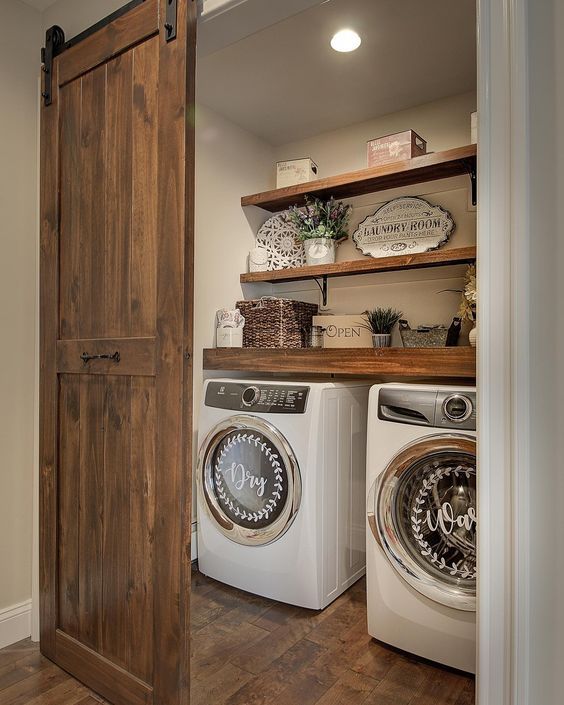 a washer and dryer in a small room